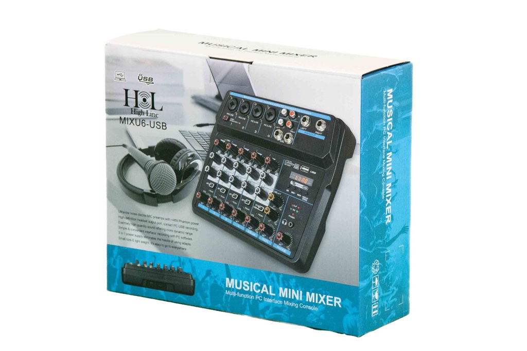 Mezcladora 6 Canales Bluetooth, PC, USB, Efectos