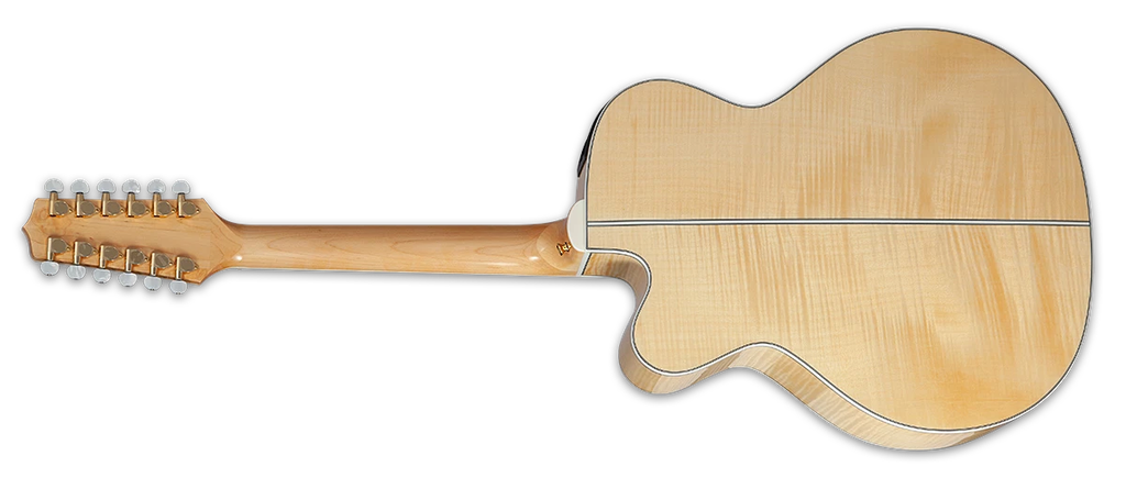 Guitarra 12-String Jumbo with cutaway, solid spruce top, flame maple back and sides, gold hardware, natural gloss finish and TK-40D electronics