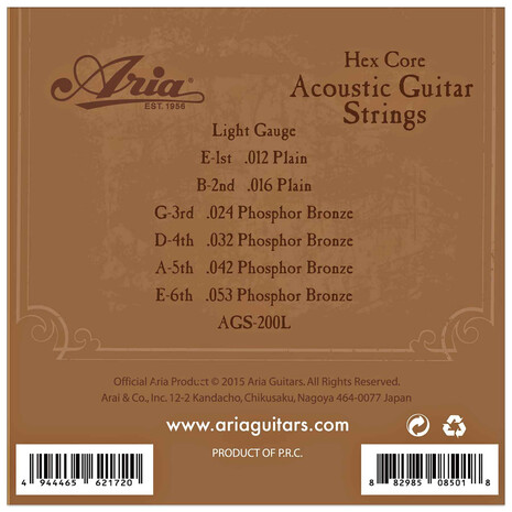 Juego De Cuerdas Para Guitarra Acustica Aria AGS-200L