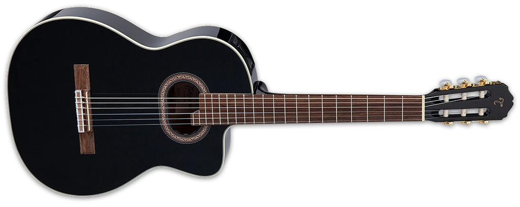 Guitarra Classical with cutaway, solid spruce top, black walnut back and sides, oval soundhole, black gloss finish, and gold hardware, TP-4T electronics