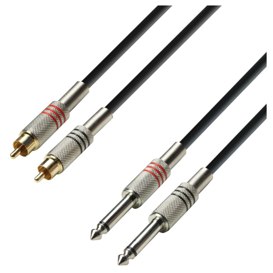 Cable De 2 Rca A 2 Plug 6.3 De 3 Mtr