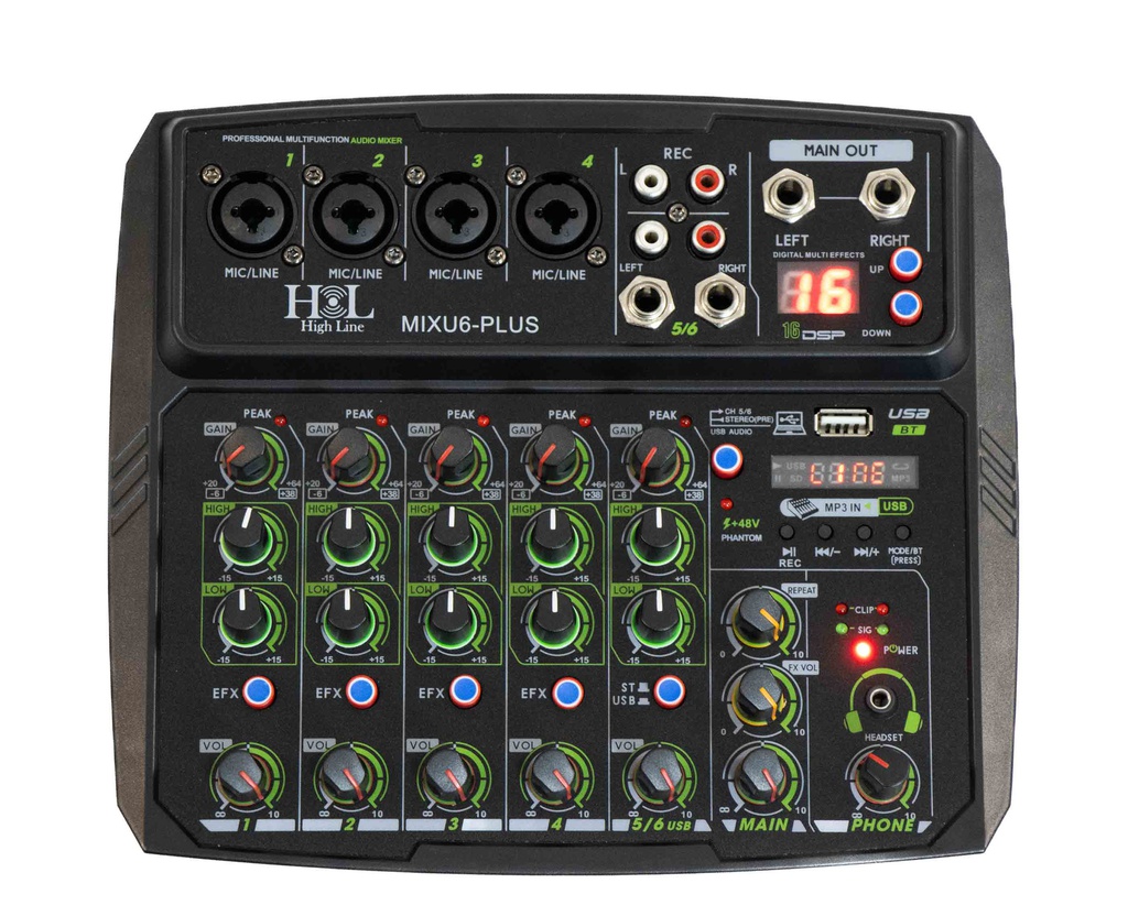 Mezcladora 6 Canales Bluetooth, PC, USB, Efectos Plus