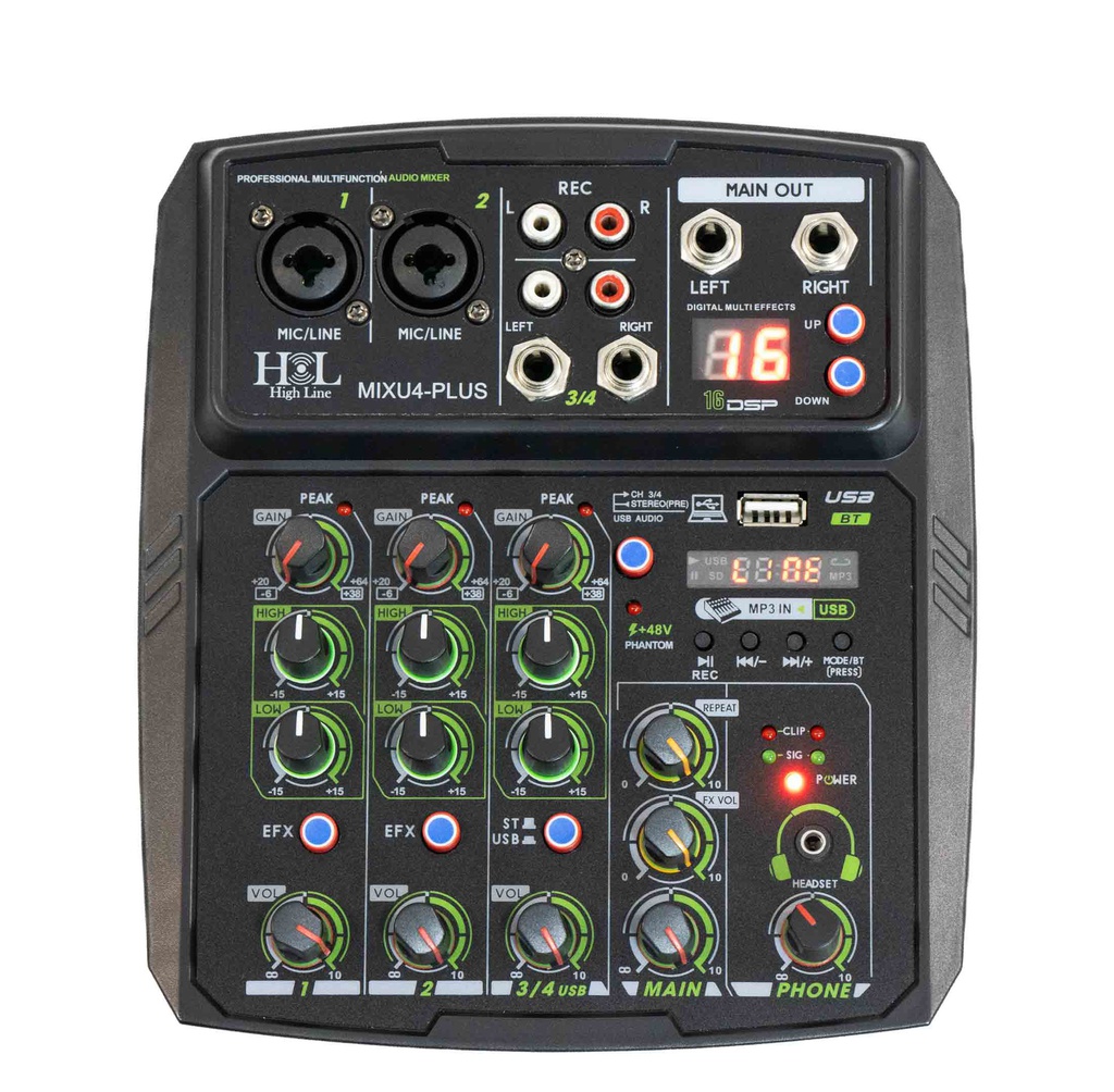 Mezcladora 4 Canales Bluetooth, PC, USB, Efectos PLUS