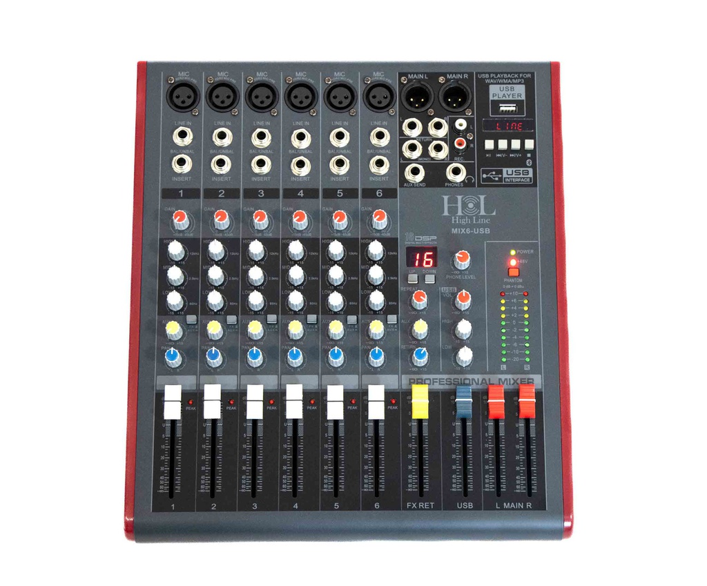 Mezcladora 6 Canales USB/FX/Bluetooth MIX6-USB