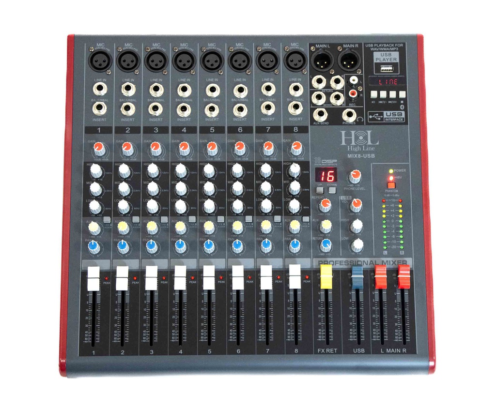 Mezcladora de 8 Canales MIX8-USB USB efectos y Bluetooth