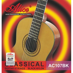 [AC107BK-H] Juego De Cuerdas Para Guitarra Acustica Nylon Negro (12) Alice
